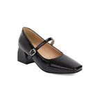 Ladies Mary Janes Shoes Synthetic Leather Mid Heel Square Toe Pumps Us Size S297