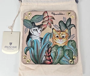 Anuschka Hand Painted Leather Catch All Tray Curious Kittens Jewelry Cosmetics - Picture 1 of 3