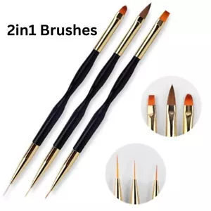 3x Nail Art Brushes Set Builder Gel UV Liner Tool Painting Double Brush Set UK - Picture 1 of 16
