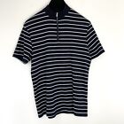 Reiss Navy Blue & White Striped 1/4 Zip Polo Top Short Sleeve Ribbed Small S