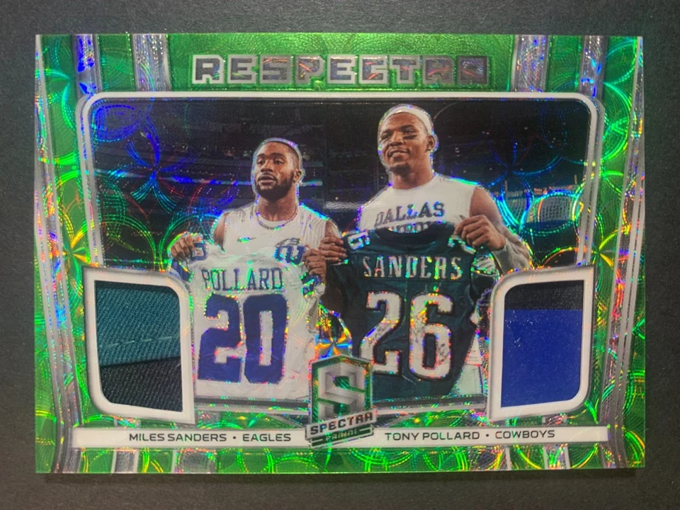 2020 Panini Spectra Respectra Dual Patch Green Tony Pollard/Miles Sanders #19/30 - Image 1 of 2
