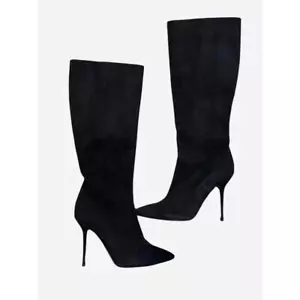 Dune London schwarze Wildleder Stiletto kniehohe Stiefel seitlicher Reißverschluss Damengröße 40 - Bild 1 von 7