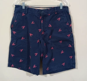 Izod Red Lobster Salt Water Chino Print Blue Men's Shorts Size 33 - MINT - Picture 1 of 6