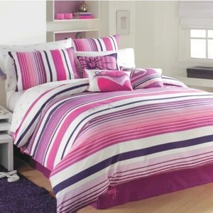 Roxy SUN KISSED TWIN/XL 5pc Duvet Cover Sham Sheet Set Pink Purple Stripe Heart - Picture 1 of 3