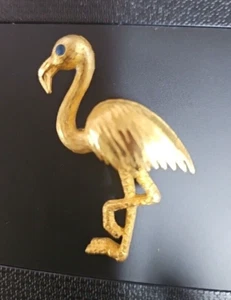 Vintage Gold Mamselle Flamingo Bird Blue Stone Eye Brooch Pin - Picture 1 of 10