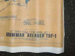  Model Airplane Plans Blueprint Gumman Avenger TBF-1 No 2955 Whitman - Picture 1 of 3