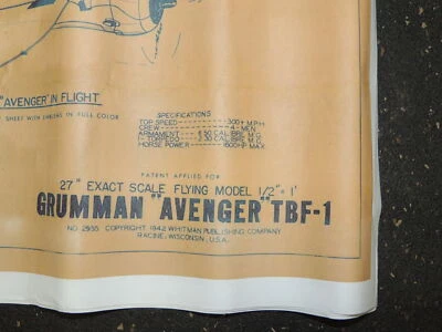  Model Airplane Plans Blueprint Gumman Avenger TBF-1 No 2955 Whitman - Image 1 of 3