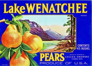 Vintage farbiges Etikett "Lake Wenatchee" Marke Birnen NOS - Bild 1 von 1