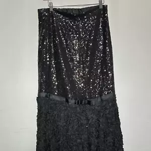 Vestido de cóctel de gasa con lentejuelas sin tirantes Naeem Khan negro para mujer talla 12 de colección - Imagen 1 de 8