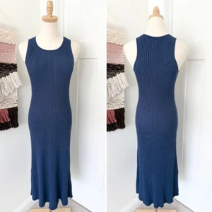 Massimo Dutti Sleeveless Racer Back A-Line Ribbed Midi Dress Blue Sz S - Picture 1 of 9