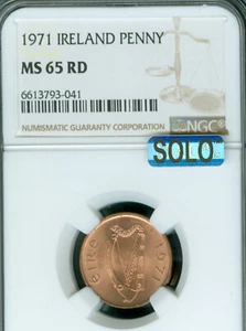 1971 IRELAND PENNY NGC MS65 RD PQ MAC SOLO FINEST GRADE SPOTLESS CHERRY RED * - Picture 1 of 2