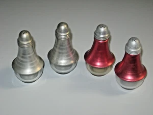 MCM Atomic Red/Silver Aluminum and Glass Salt Pepper Shakers TWO PAIRS | Nice! - Imagen 1 de 5