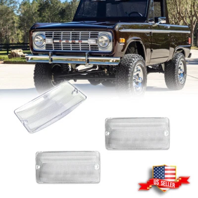 Par de lentes transparentes de luz de estacionamiento/señal de giro delanteras para Ford Bronco 1969-1977 Foto 1 de 4