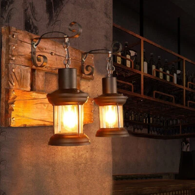 Industrial Rustic Lantern Glass Wall Light Fixture Loft Outdoor Wall Sconce Lamp - Image 1 of 4