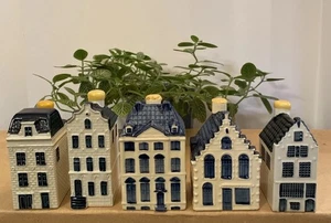 5 Vintage KLM blau weiß Delfter Miniatur Häuser #’s 43 45 48 49 & 50 Rembrandt Bols - Bild 1 von 17