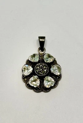 Ciondolo Vintage in Argento 925 con Cristalli a Cuore e Marcasite- Floreal Style - Immagine 1 di 2