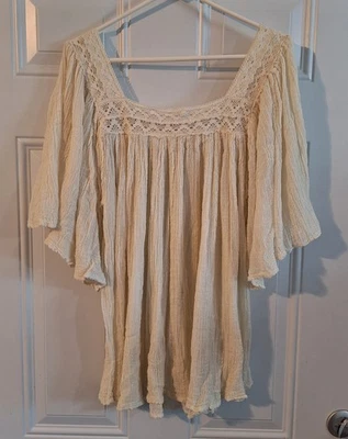 S Pequeño Jen's Pirate Booty Encaje Cuello Cuadrado Crema Marfil Túnica Top Foto 1 de 2