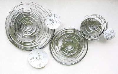 74965 Wandobjekt Wand Relief Objekt Circles 6 x 94 x 56cm Metall Silber Weiß - Bild 1 von 4