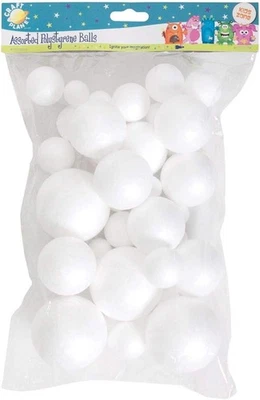 Craft Planet Polystyrene Balls 40 Pieces, White, Assorted Sizes, for Arts and