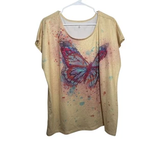 Emily Daniels T-Shirt Women's XL Metallic Butterfly Short Sleeve Gold Shirt Top - Picture 1 of 8
