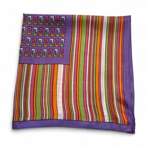 Vintage Mod Striped 23" Square Scarf, Purple Green Orange Pink Geometric 70s - Picture 1 of 5