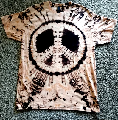 Camisa tingida de gravata branqueada Peace feita à mão unissex masculina feminina tamanho G algodão hippie T197 - Imagem 1 de 3