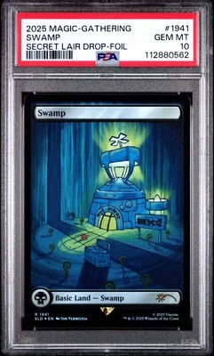 2025 MTG SECRET LAIR X SPONGEBOB SQUAREPANTS SWAMP FOIL PSA 10 GEM MINT - Image 1 of 2
