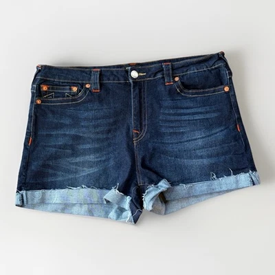 True Religion Jennie Mid Rise Curvy Shorts Size 33 Denim Dark Wash - Image 1 of 4
