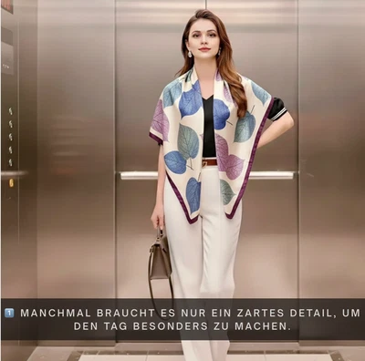 LA FERANI Seidentuch bunt Seidenschal Designer Halstuch 90x90 Tuch Damen Lila beige