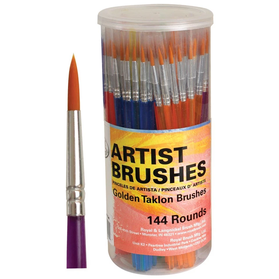 Royal Langnickel RCAN7 Golden Taklon Brushes 144pc Round