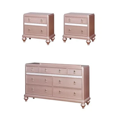 Home Square Set of 3 Solid Wood 2 Nightstands and Dresser in Rose Gold - Image 1 of 4