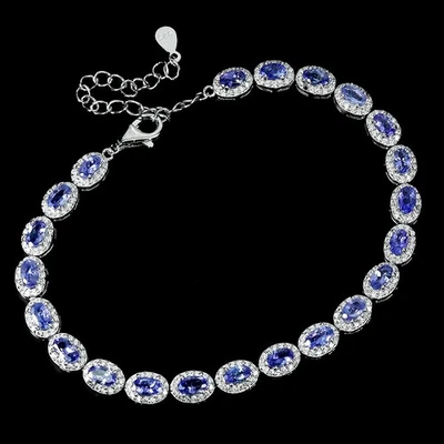 Pulseira de prata esterlina 925 oval tanzanita 5x3mm joias de pedra preciosa natural 8 polegadas - Imagem 1 de 4