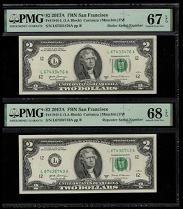 2017A $2 FRN San Francisco Radar & Repeater Seriennummer PMG 68 & PMG 67 (ADX) - Bild 1 von 2