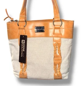 Bolso de Mano Stone Mountain Belmar Cartera de Hombro Borde de Cuero de Lona Tostado Natural - Imagen 1 de 6
