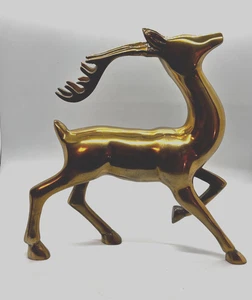 MCM Vintage Grande Latón Ciervo Rampante Estatua Buck 10" - Imagen 1 de 6