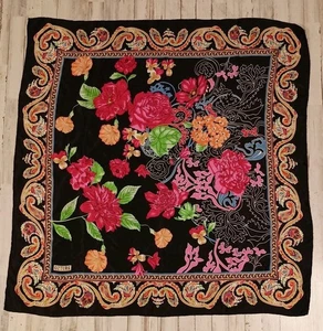 Sciarpa di seta Ozturk floreale 40 in x 40 in nero rosa turco - Foto 1 di 5
