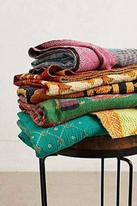 Indian Handmade Vintage Old Sari Kantha Quilt Wholesale Lot Blanket Throw 10 pcs - Picture 1 of 8