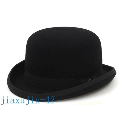 Vintage 100% Wool Mens Black Bowler Hat Fashion Hat Satin Lining 4 Sizes Gifts - Image 1 of 4