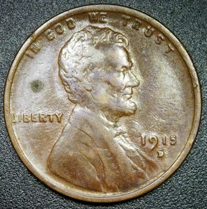 AU Cleaned 1915 D 1C Lincoln Wheat Cent - Weak Strike - Picture 1 of 2
