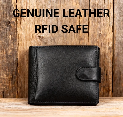 Mens RFID Blocking Genuine Leather Wallet Men Black Purse Credit Card Holder - Image 1 of 4