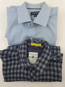 Mens Long Sleeve Shirt Bundle Gazman & Louis Martin Size M Checkered Casual - Picture 1 of 9