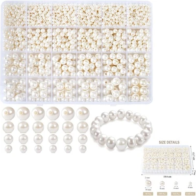 Perlen Bastelset, Schmuckperlen, Perlmutt, 1890 Stück, 4/6/8/10mm, handgemach... - Bild 1 von 2