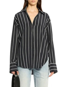 NWT SASS & BIDE "Pegasi" Black & White Stripe Silk Shirt Blouse - Size 10 - $350 - Picture 1 of 11