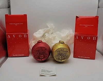 2 velas de colección Avon GLITTER & GLOW 3" ~ 1 = rojo y 1 = dorado adorno navideño Navidad Foto 1 de 4
