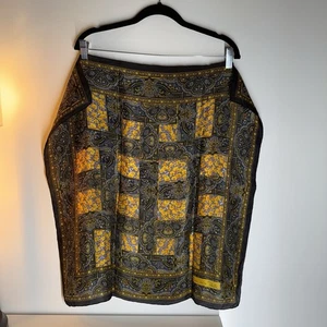 Oscar de La Renta Scarf Silk 25x25 Inch Black Gold Blue Paisley Print - Picture 1 of 9