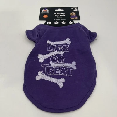 Halloween Novelty 狗 T 恤小号紫色“lick Or Treat” — 第 1/4 张图片
