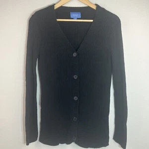 Simply Vera Wang Women's Black Ribbed Long Sleeve Cardigan Sweater Cotton Medium - Picture 1 of 7