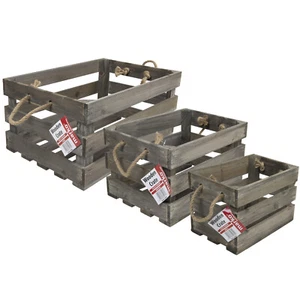 Wooden Crates Storage Store Display Boxes Multipurpose Carrier with Rope Handles - Picture 1 of 5