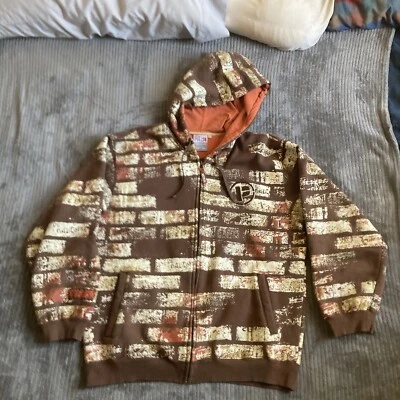 Pepe Jeans Bricks Blocks Graffiti Cremallera Completa Sudadera con Capucha Para Hombres XL Marrón Naranja AOP Y2K Foto 1 de 4