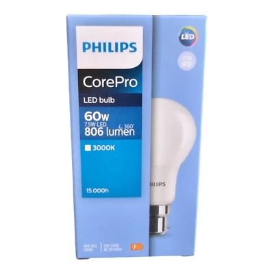 1 x Philips Frosted Bulb 7.W = 60W CorePro LED GLS A60 BC / B22 Warm White 3000k - Image 1 of 4